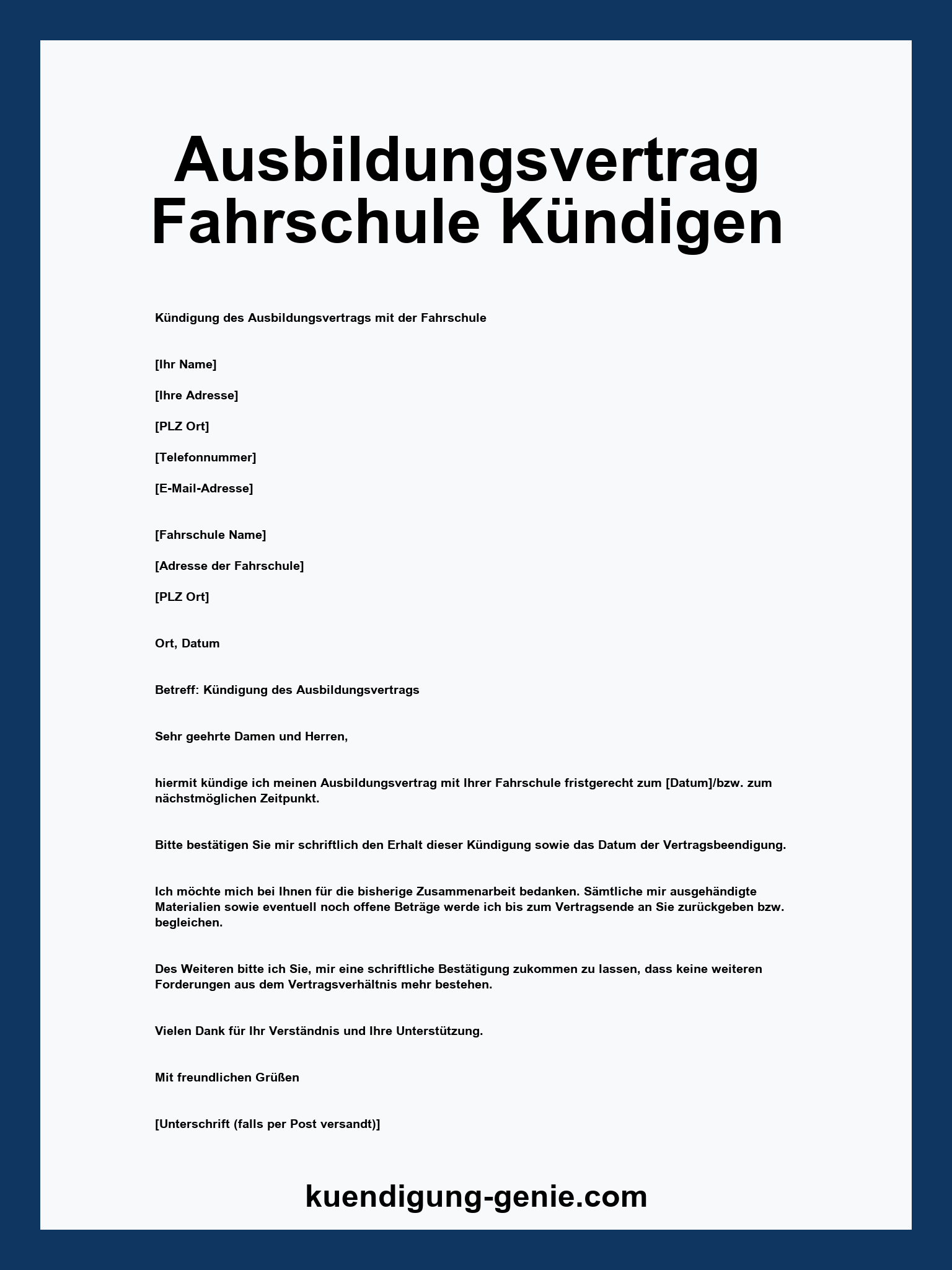 Ausbildungsvertrag Fahrschule Kündigen Muster