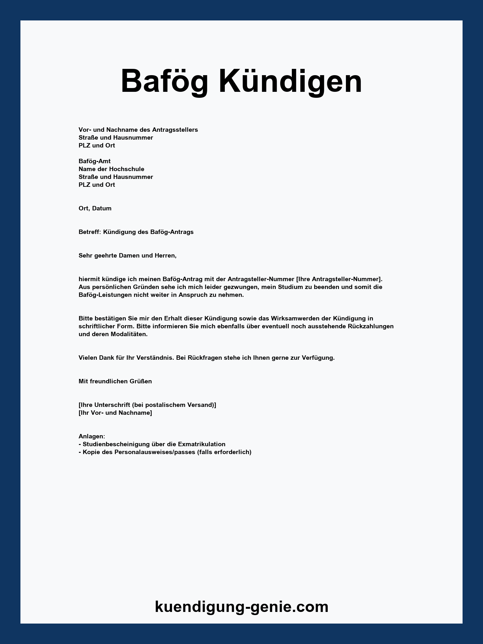 Bafög Kündigen Vorlage