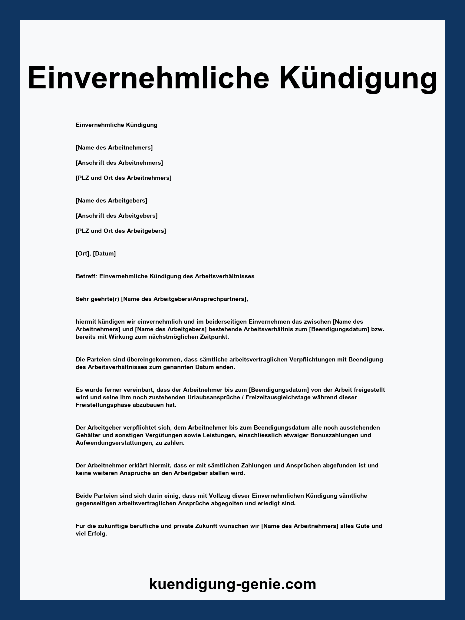 Einvernehmliche Kündigung Vorlage - PDF