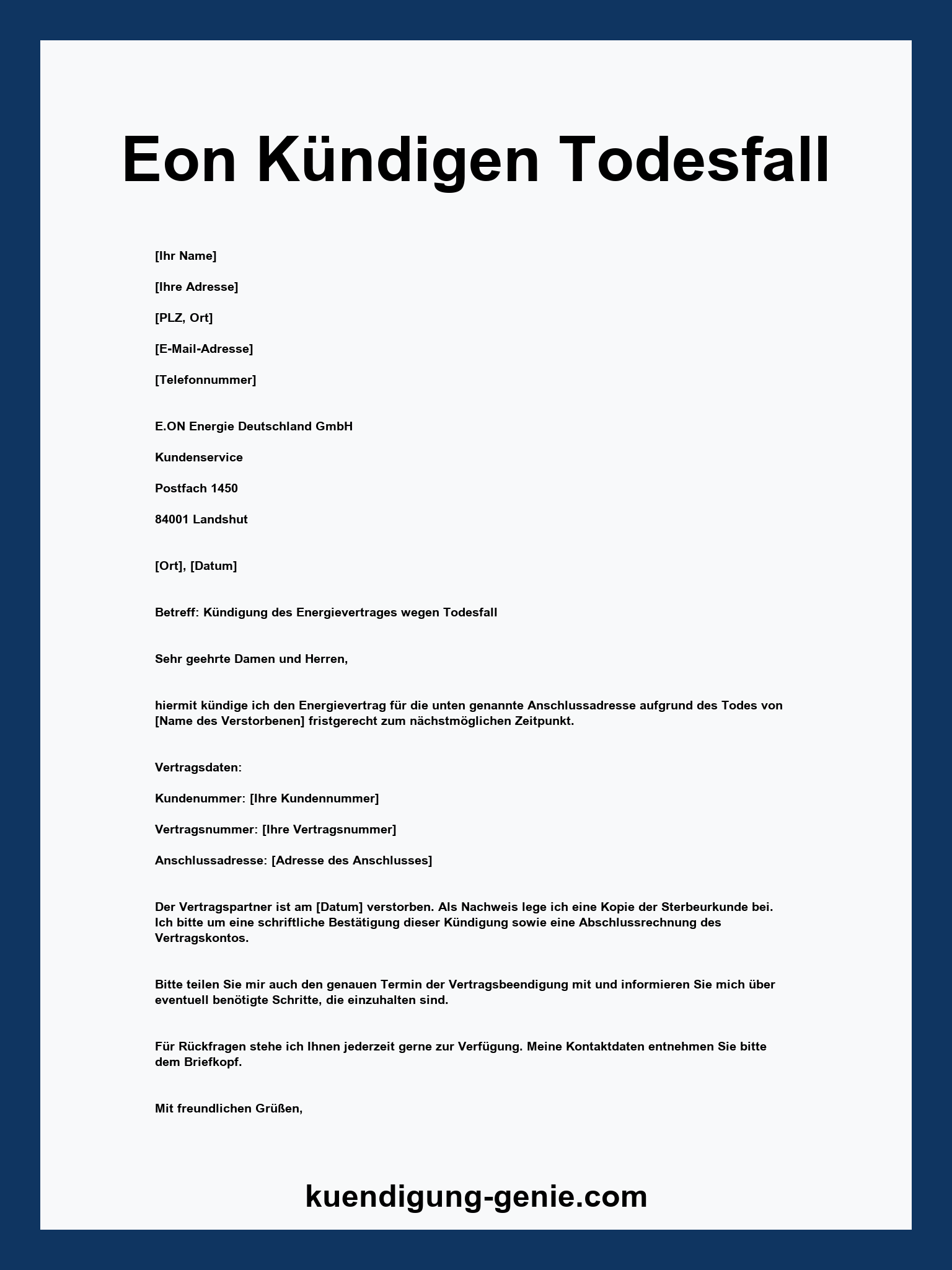 Eon Kündigen Todesfall Vorlage