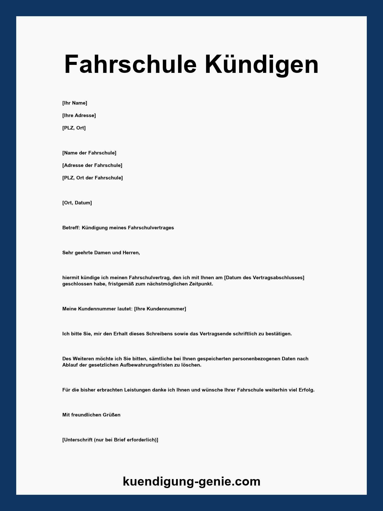 Fahrschule Kündigen Muster