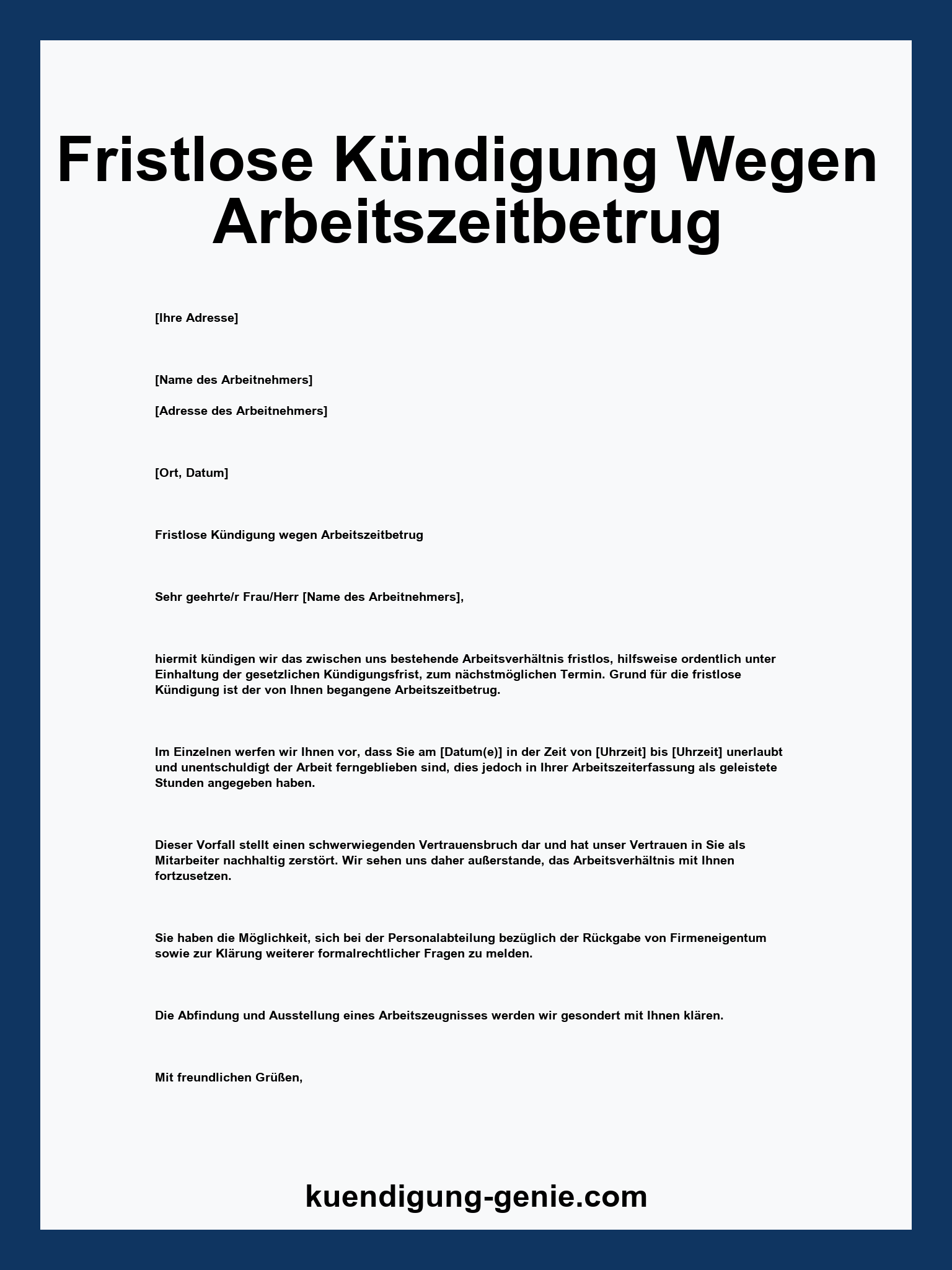 Fristlose Kündigung Wegen Arbeitszeitbetrug Muster