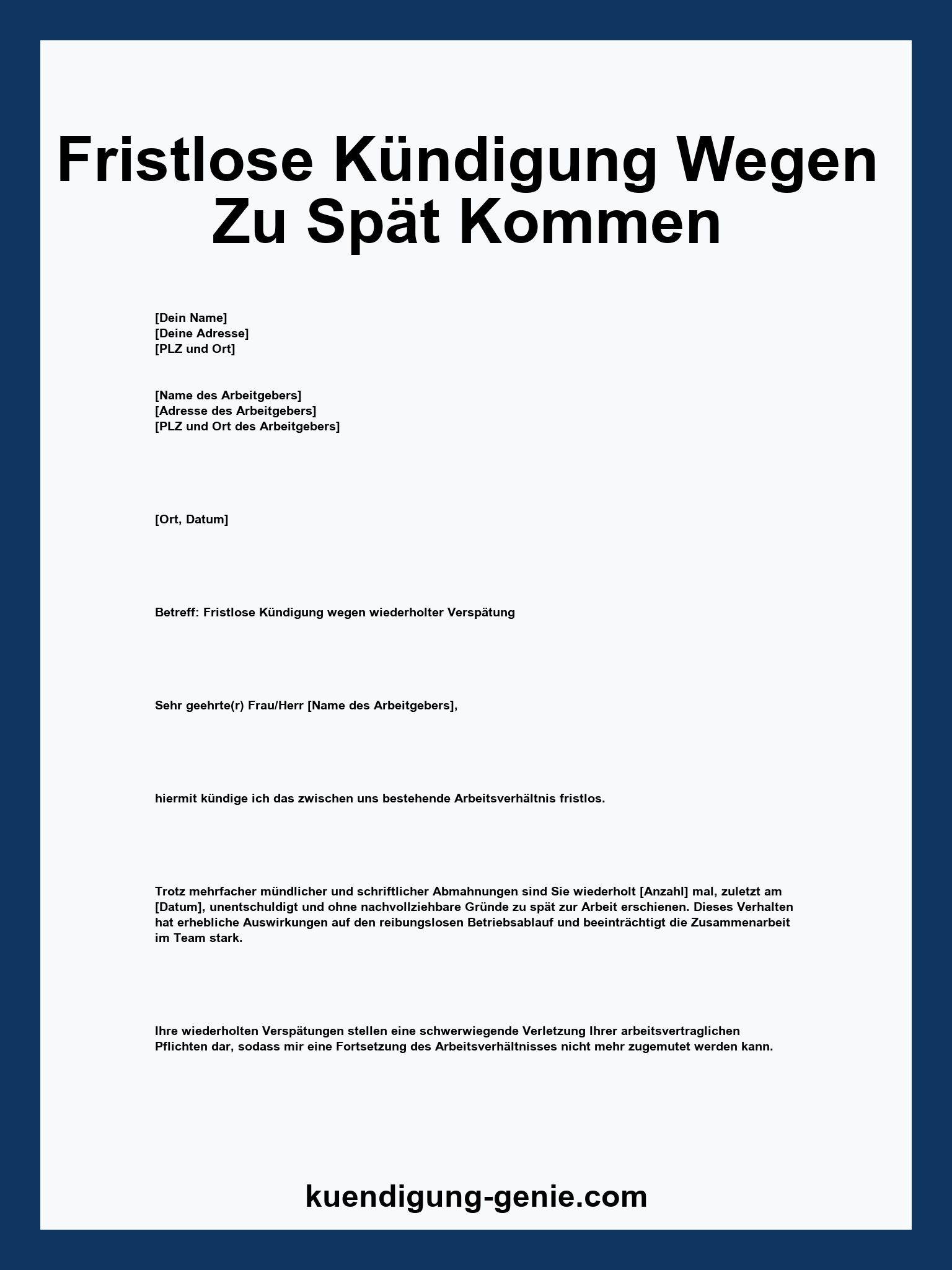 Fristlose Kündigung Wegen Zu Spät Kommen Muster
