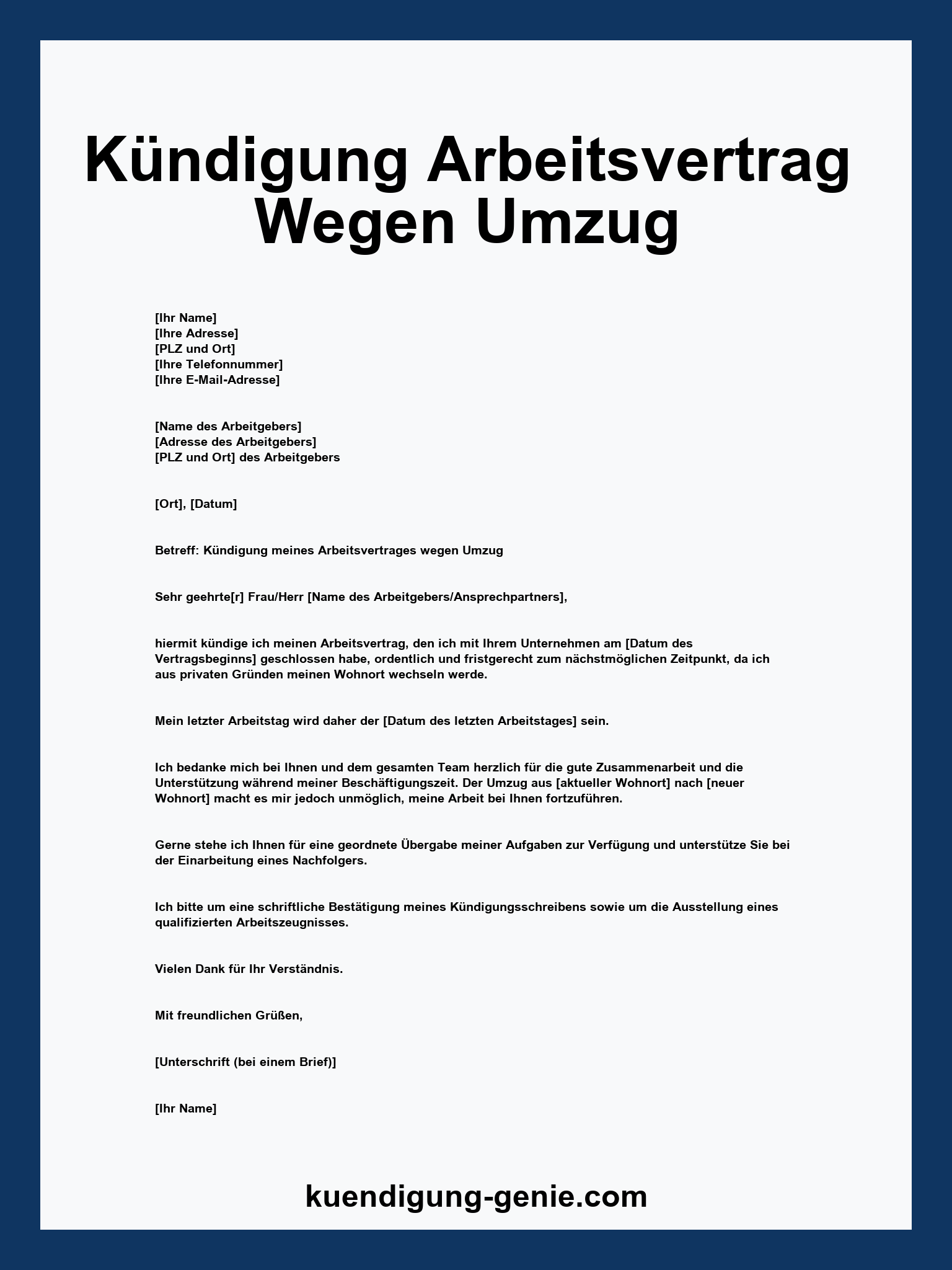 Kündigung Arbeitsvertrag Wegen Umzug