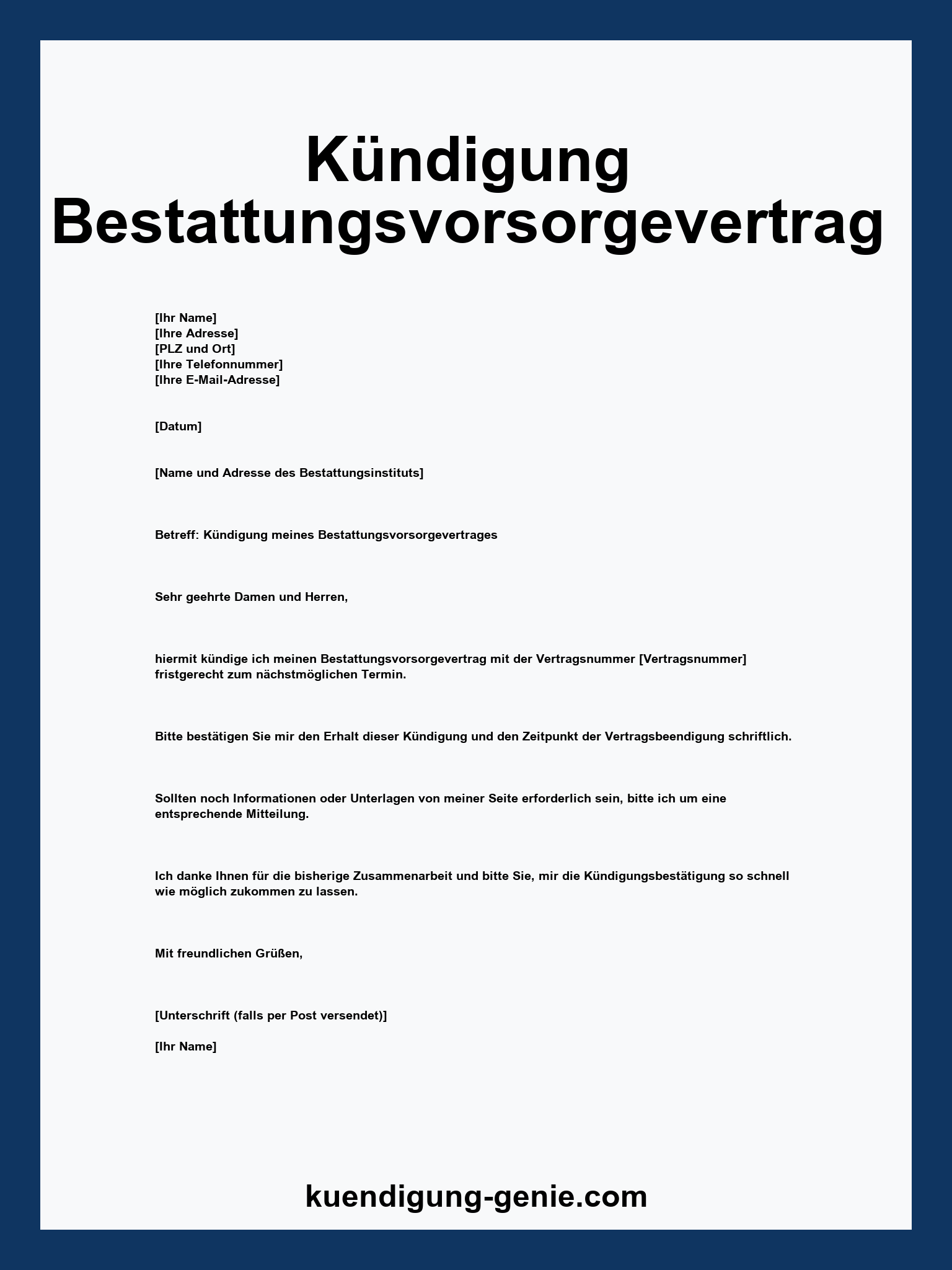Kündigung Bestattungsvorsorgevertrag Muster