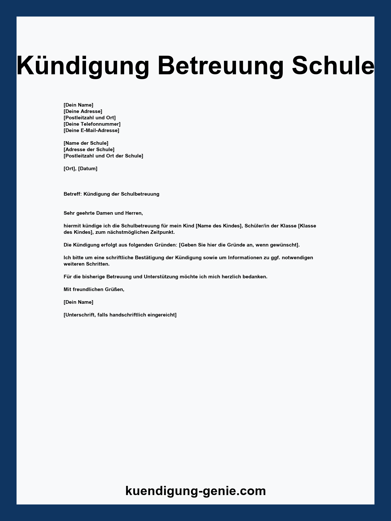Kündigung Betreuung Schule Muster