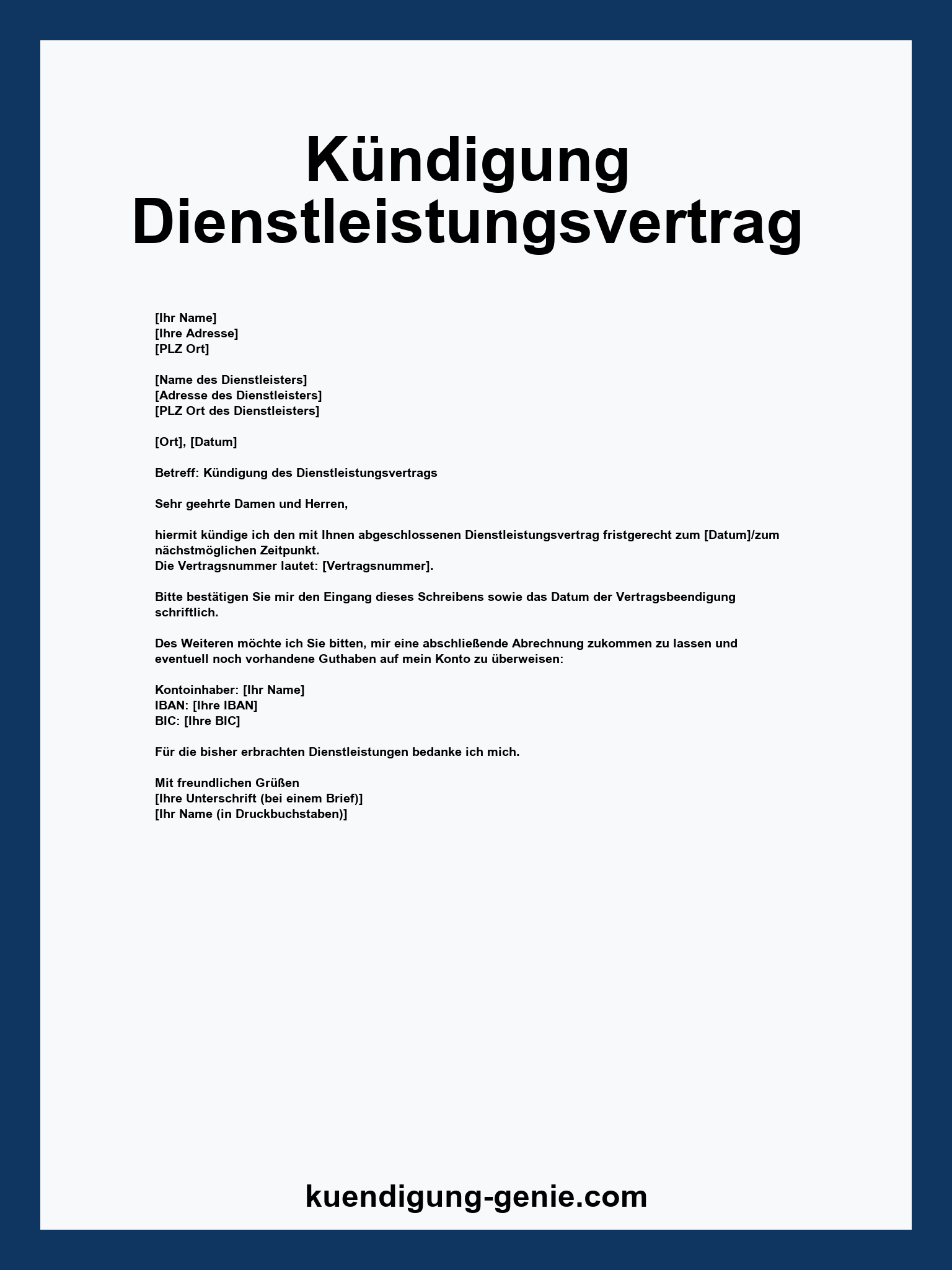 Kündigung Dienstleistungsvertrag Vorlage - WORD