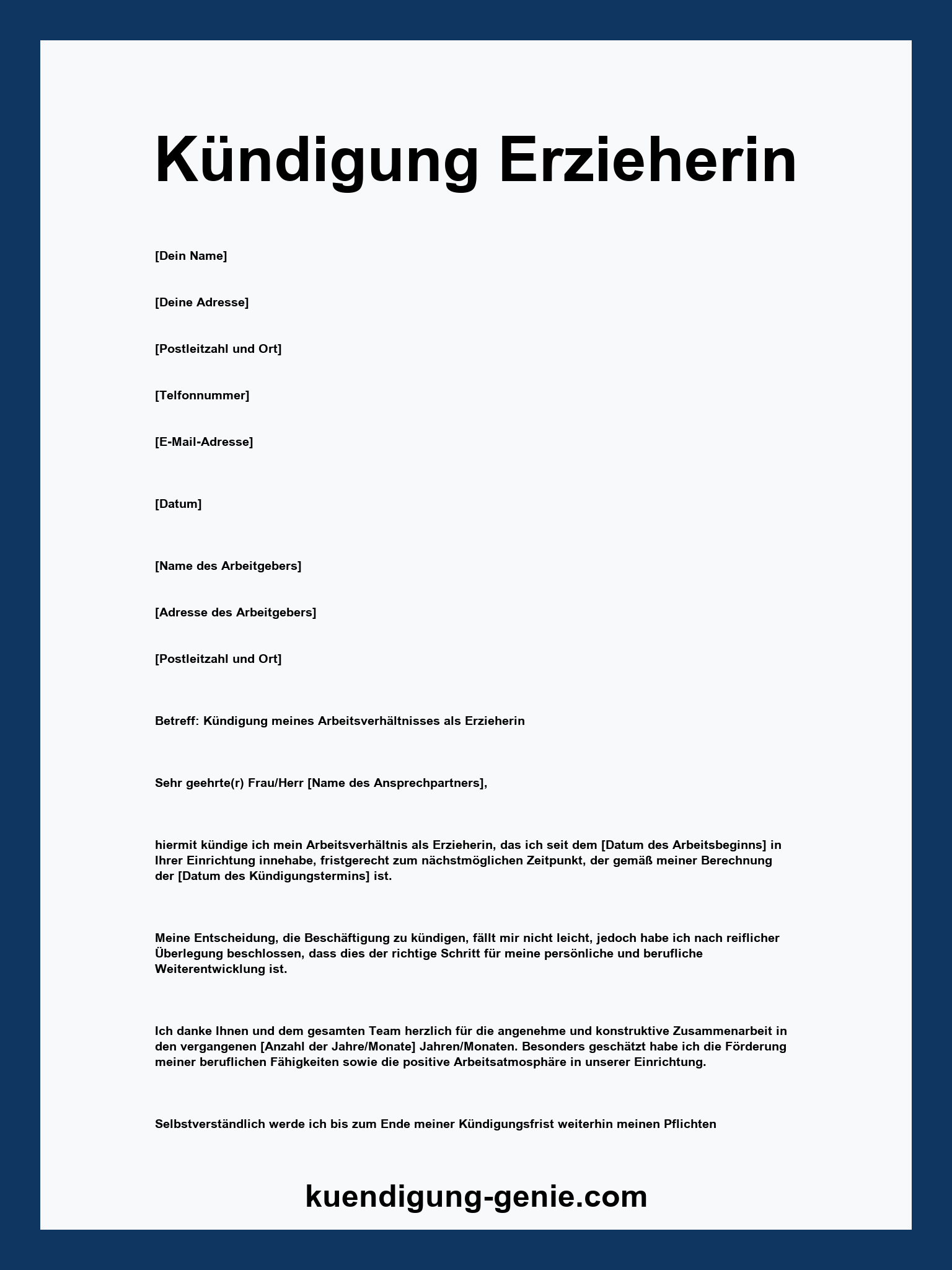 Kündigung Erzieherin Vorlage