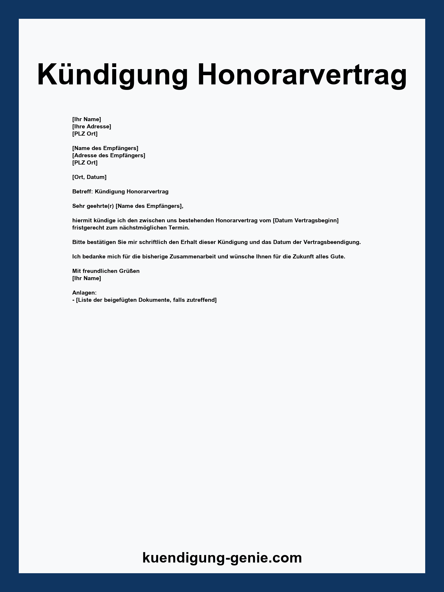 Kündigung Honorarvertrag Vorlage