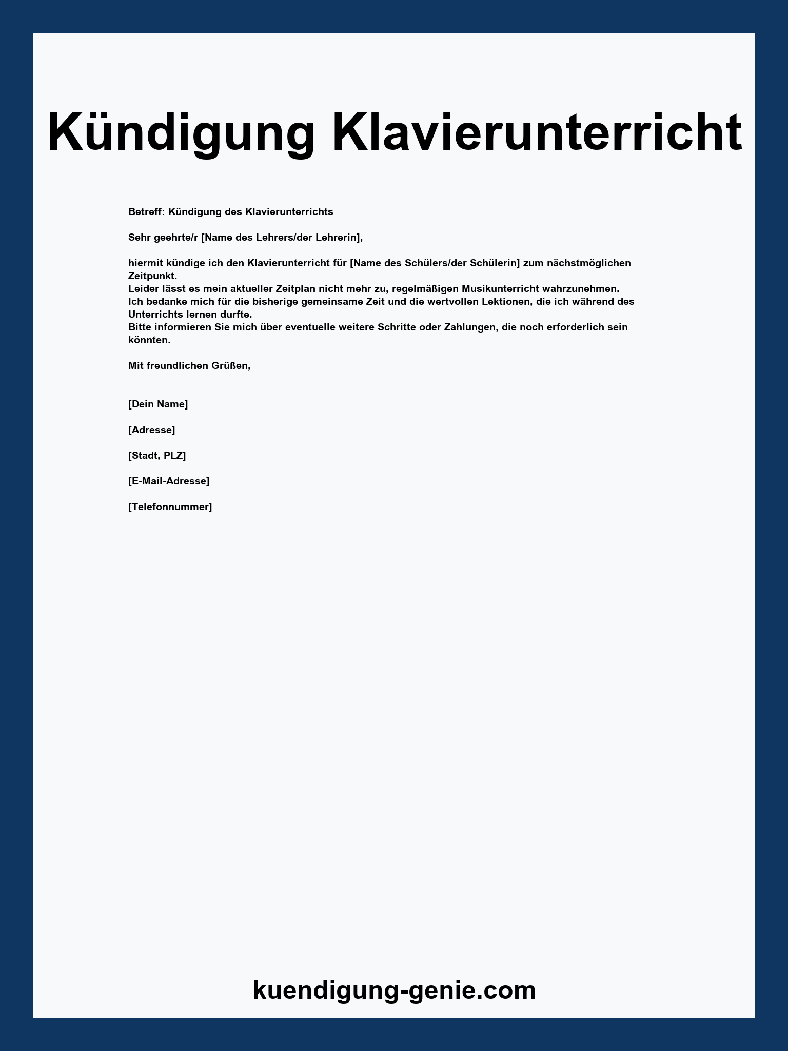 Kündigung Klavierunterricht
