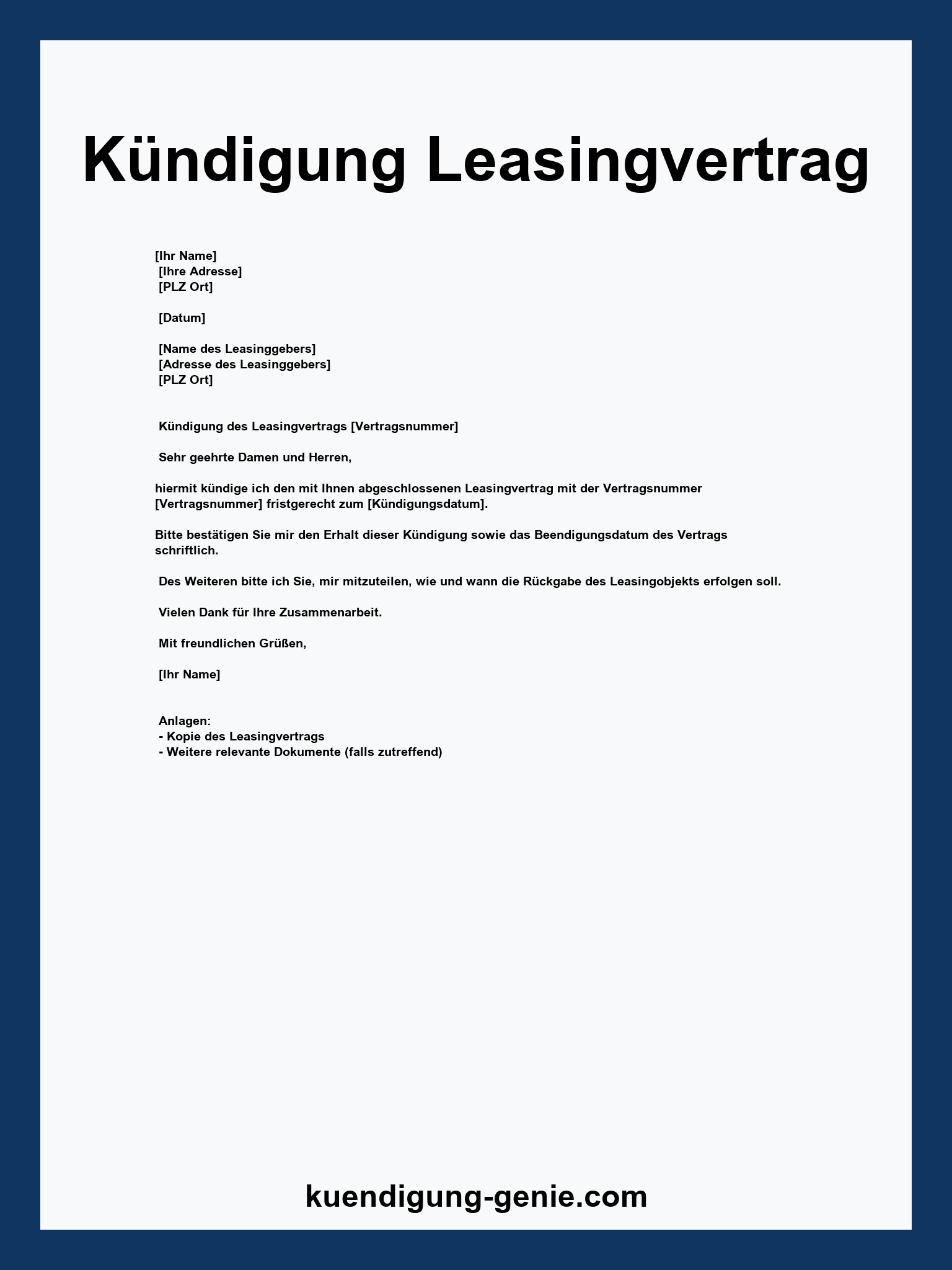 Kündigung Leasingvertrag Muster