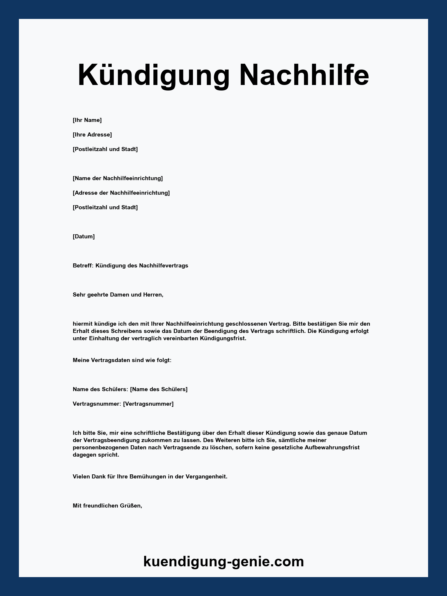 Kündigung Nachhilfe Muster