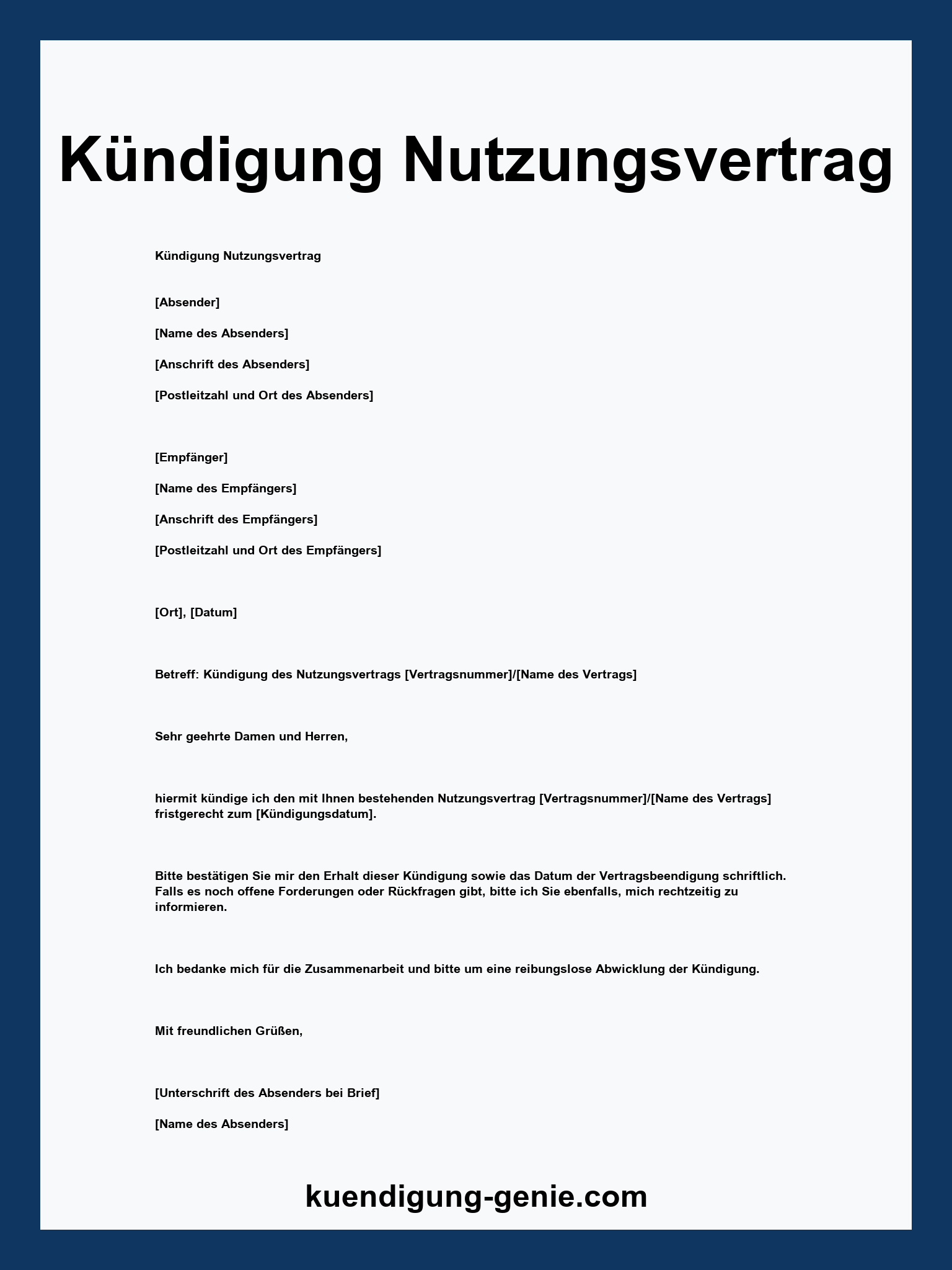 Kündigung Nutzungsvertrag Muster