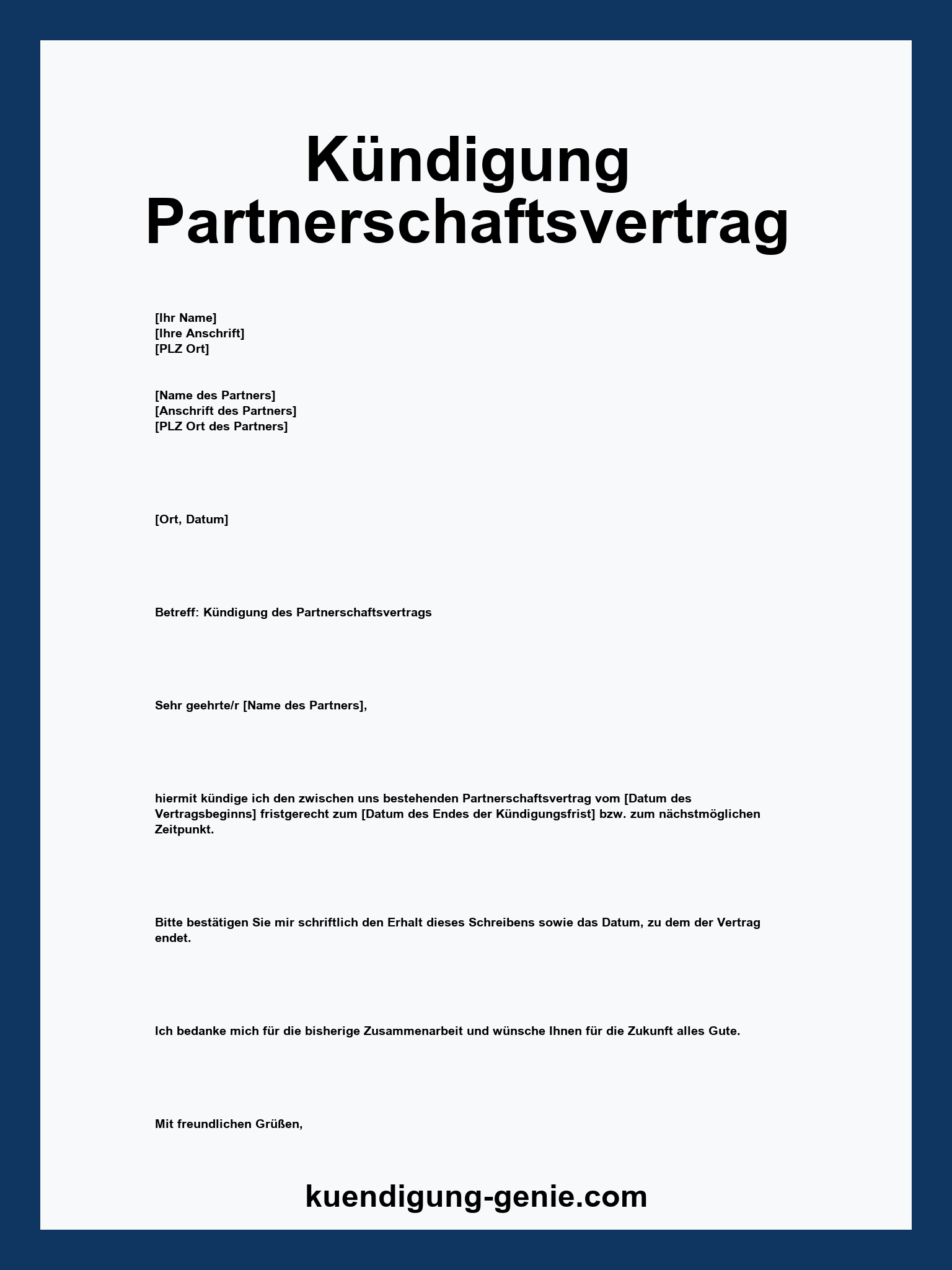 Kündigung Partnerschaftsvertrag Muster