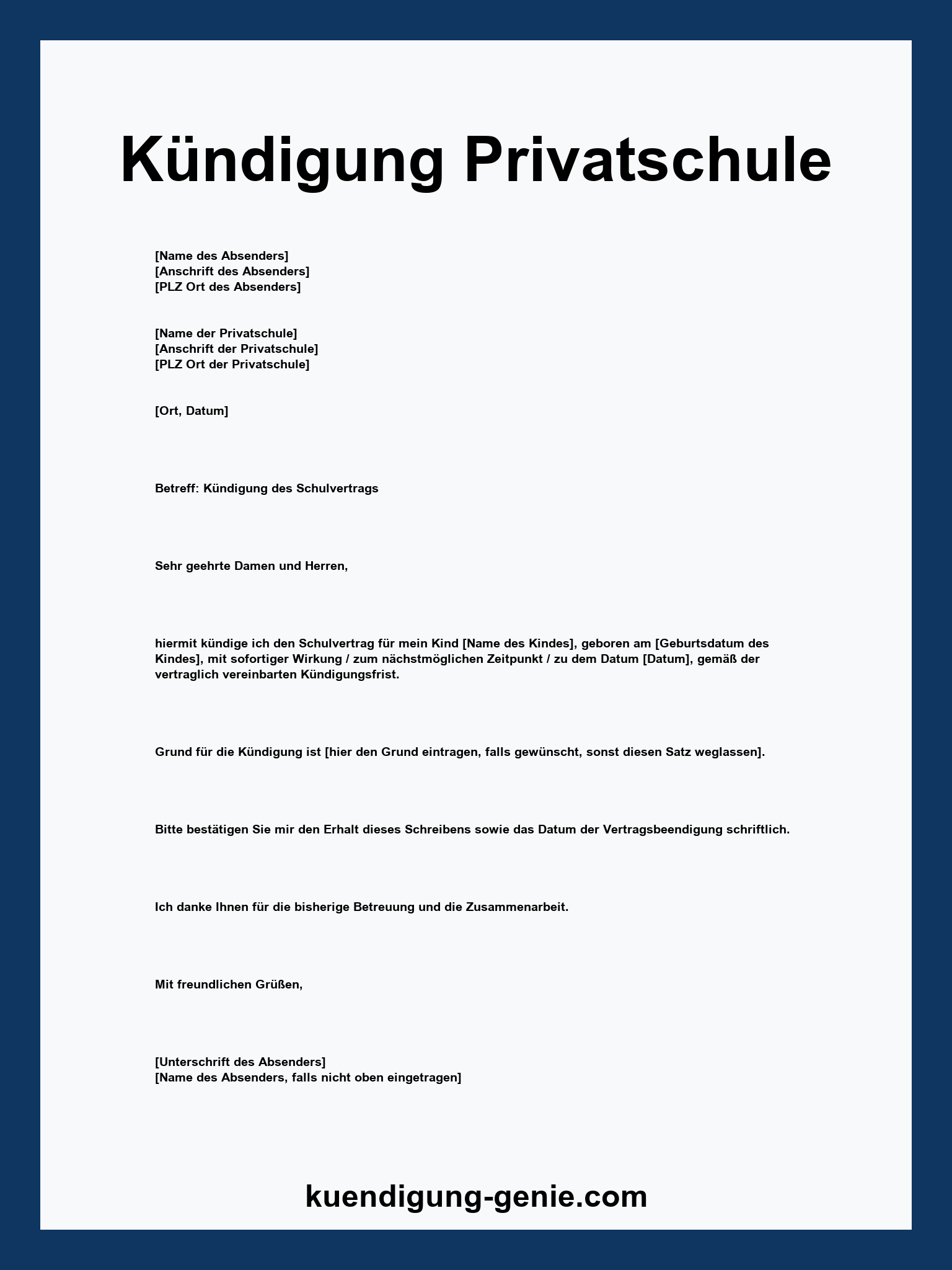 Kündigung Privatschule Vorlage