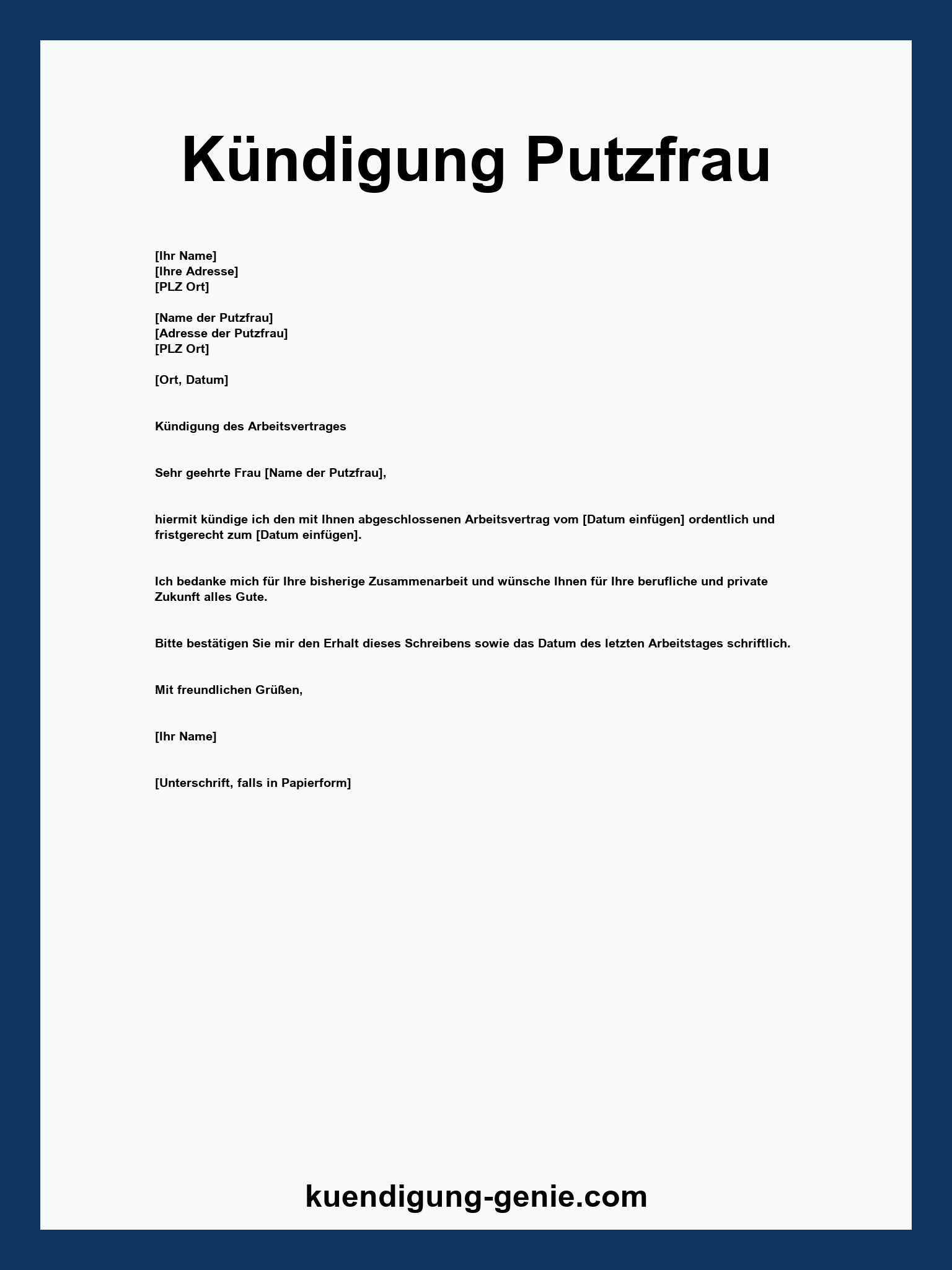 Kündigung Putzfrau Muster
