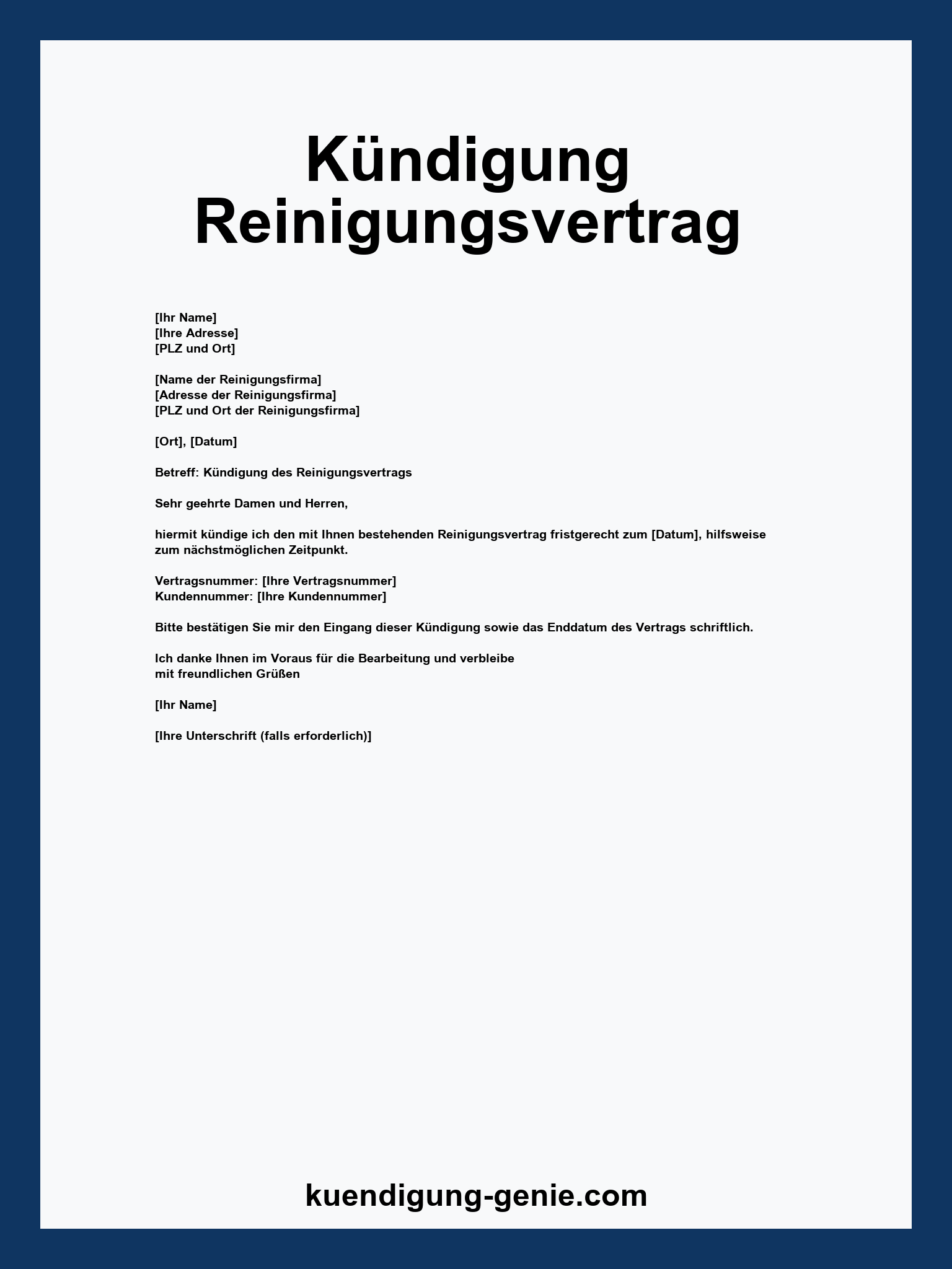 Kündigung Reinigungsvertrag