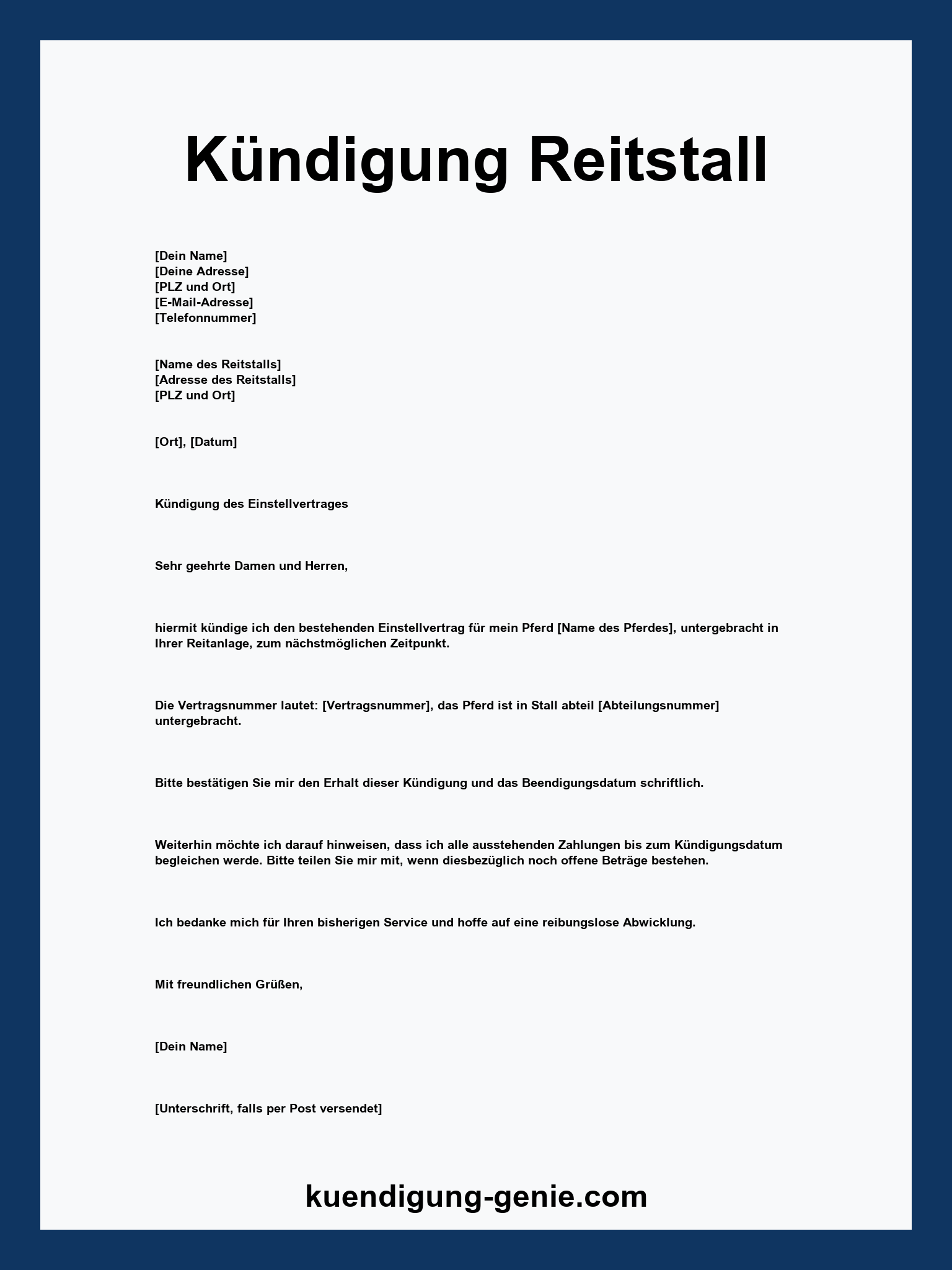 Kündigung Reitstall Vorlage