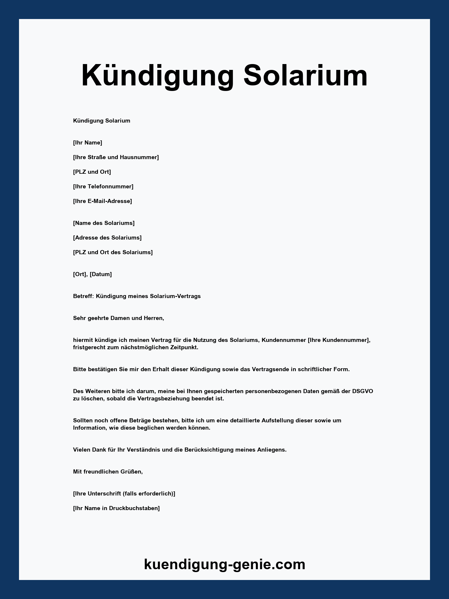 Kündigung Solarium Vorlage