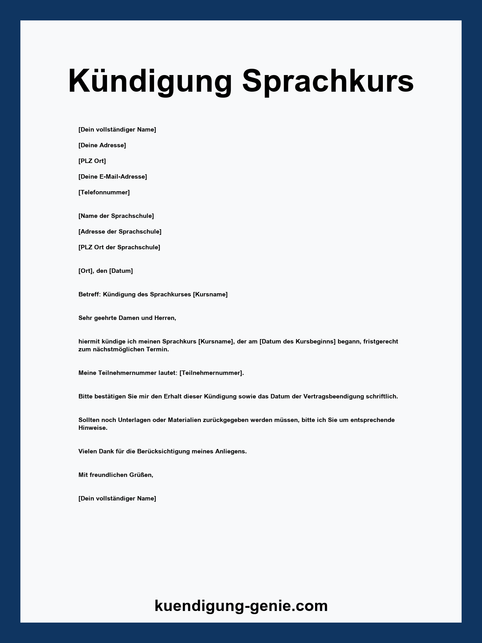 Kündigung Sprachkurs Muster