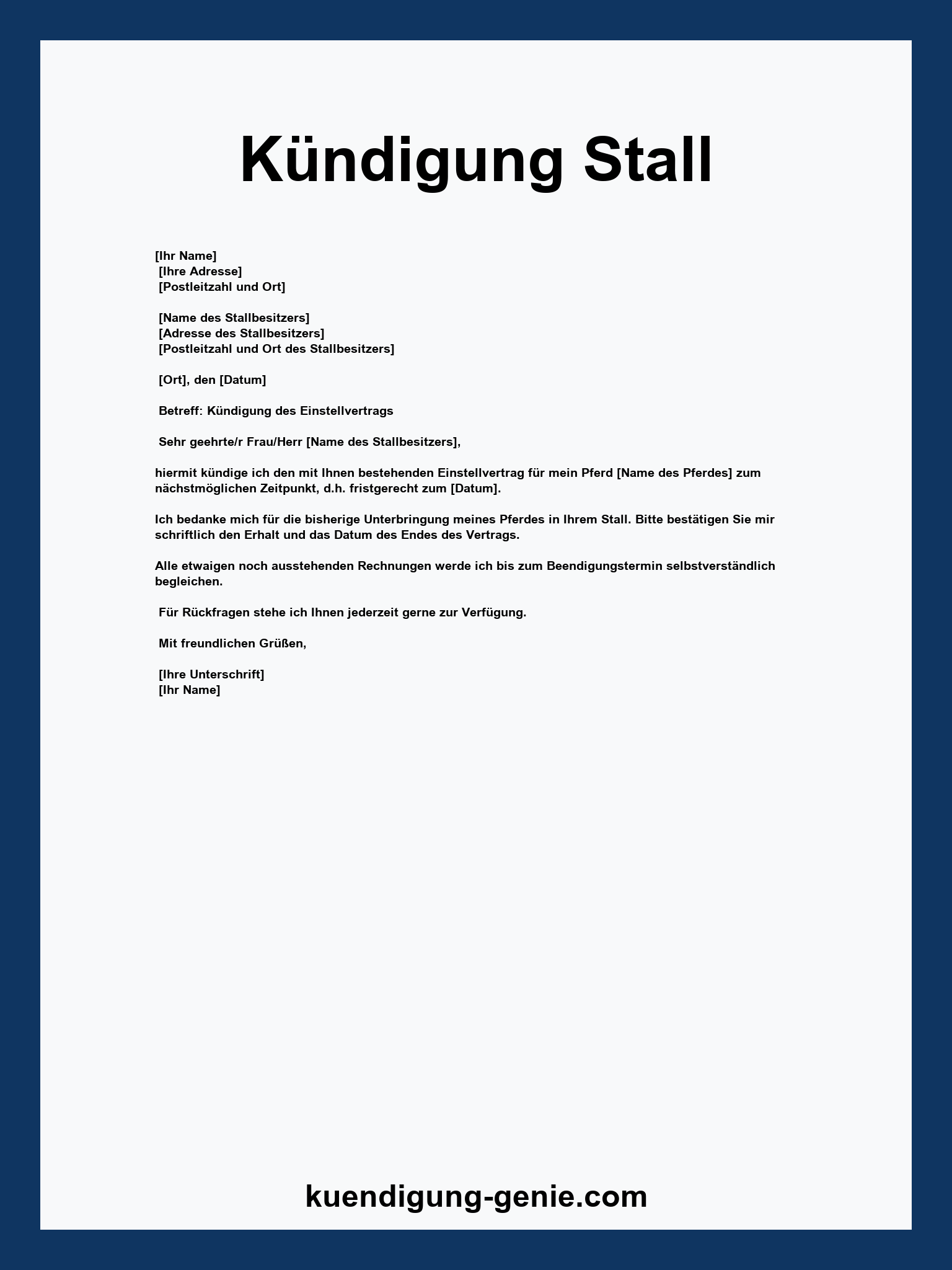 Kündigung Stall Vorlage