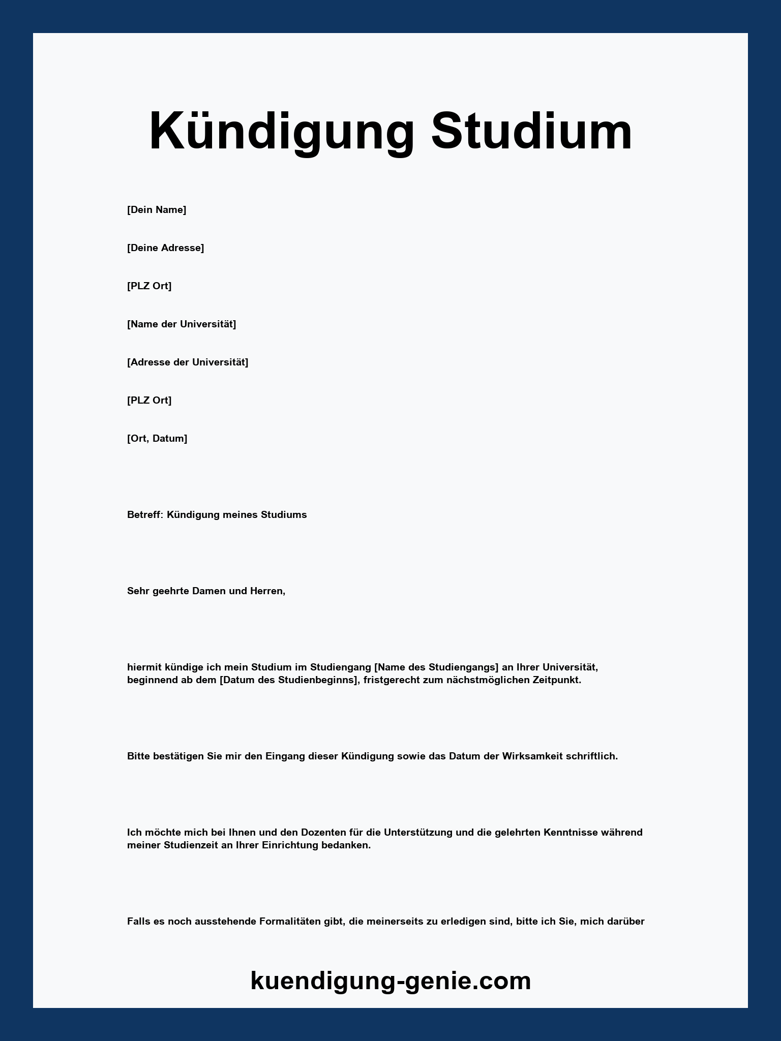 Kündigung Studium Vorlage
