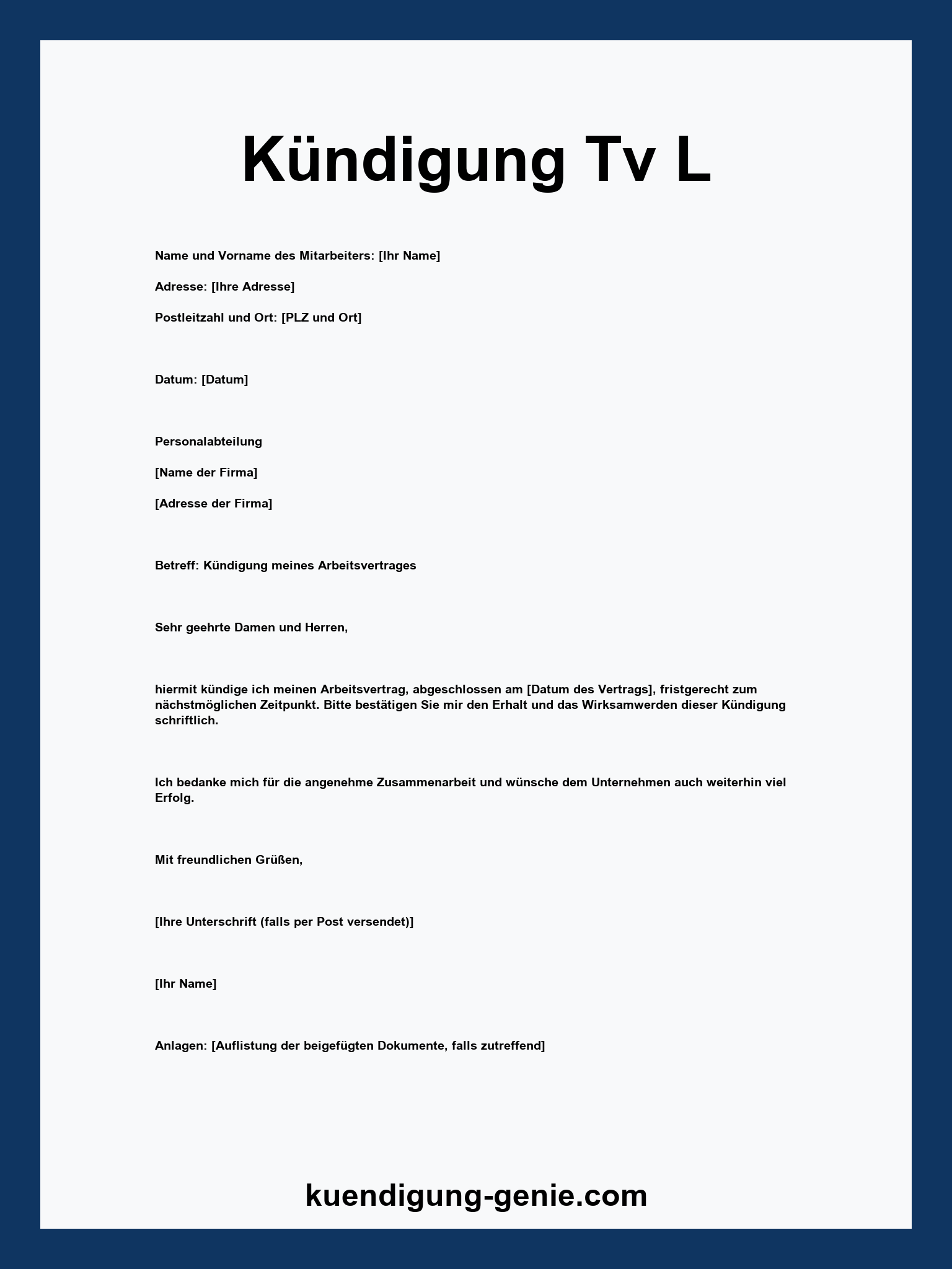 Kündigung Tv L Vorlage