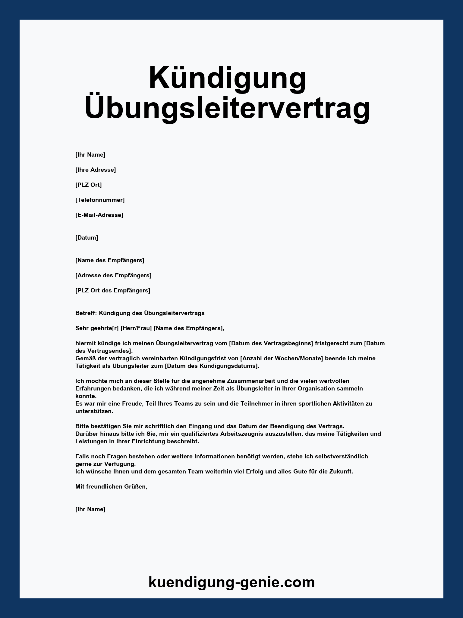 Kündigung Übungsleitervertrag Vorlage