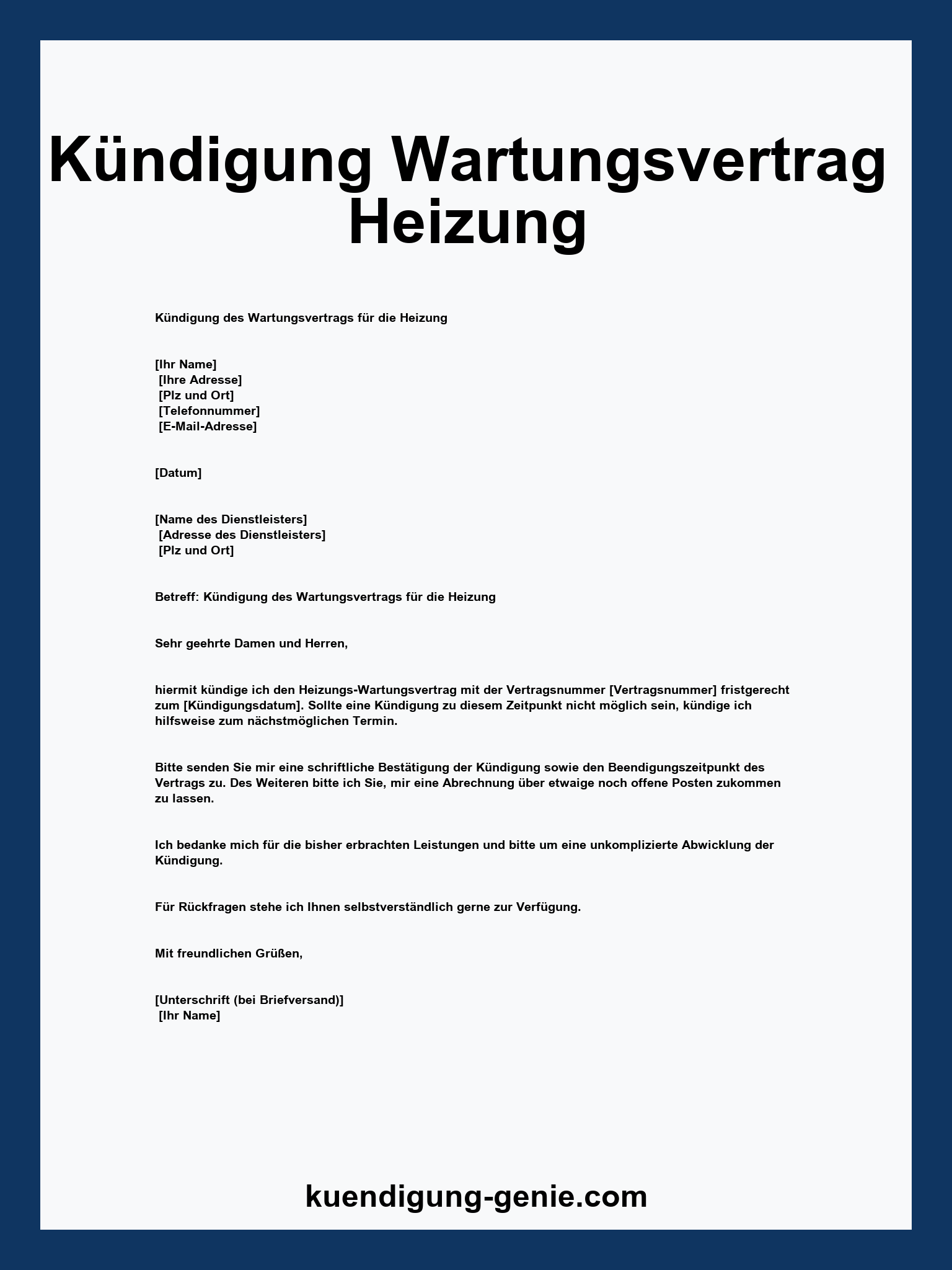 Kündigung Wartungsvertrag Heizung