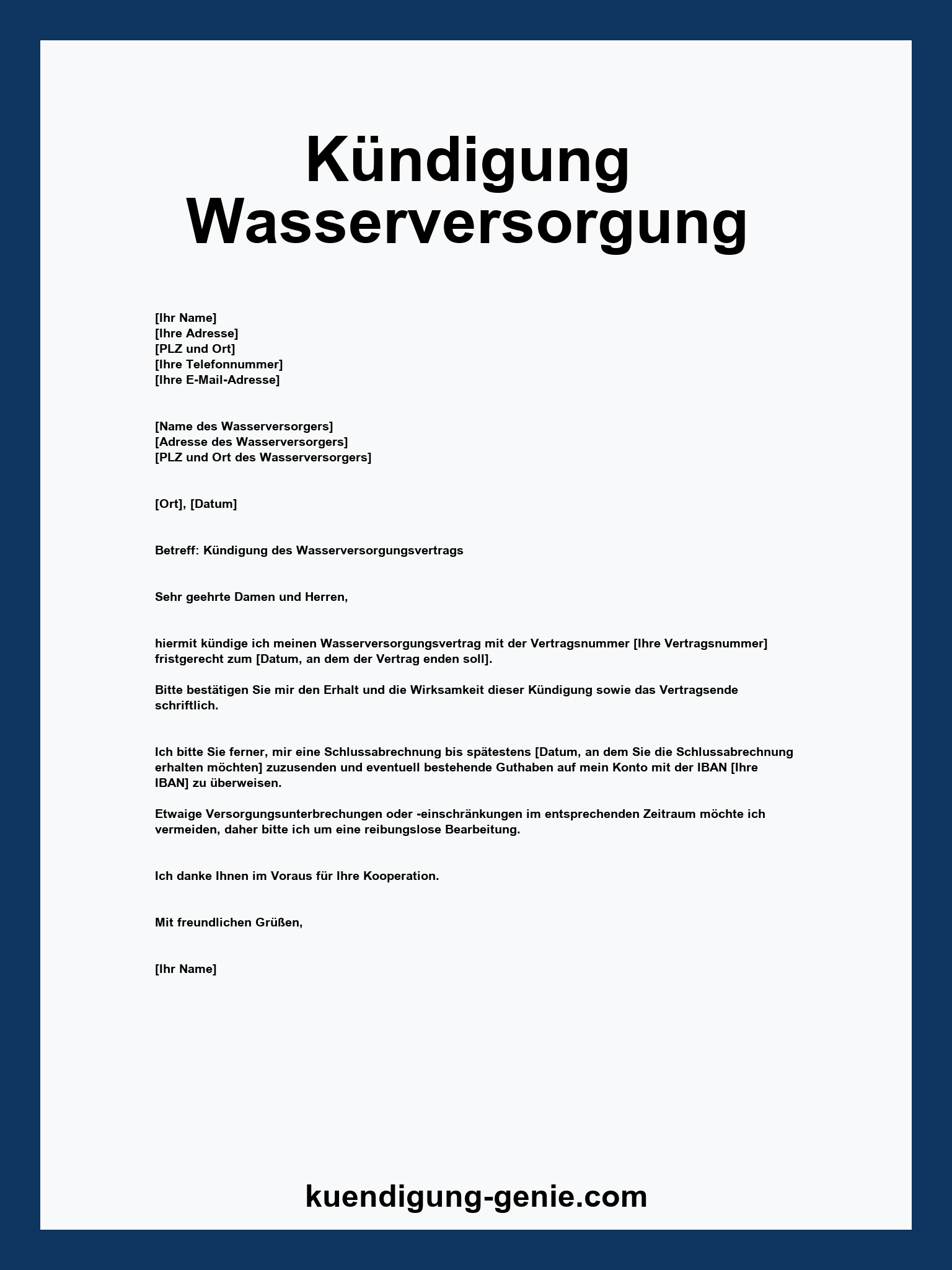 Kündigung Wasserversorgung Vorlage