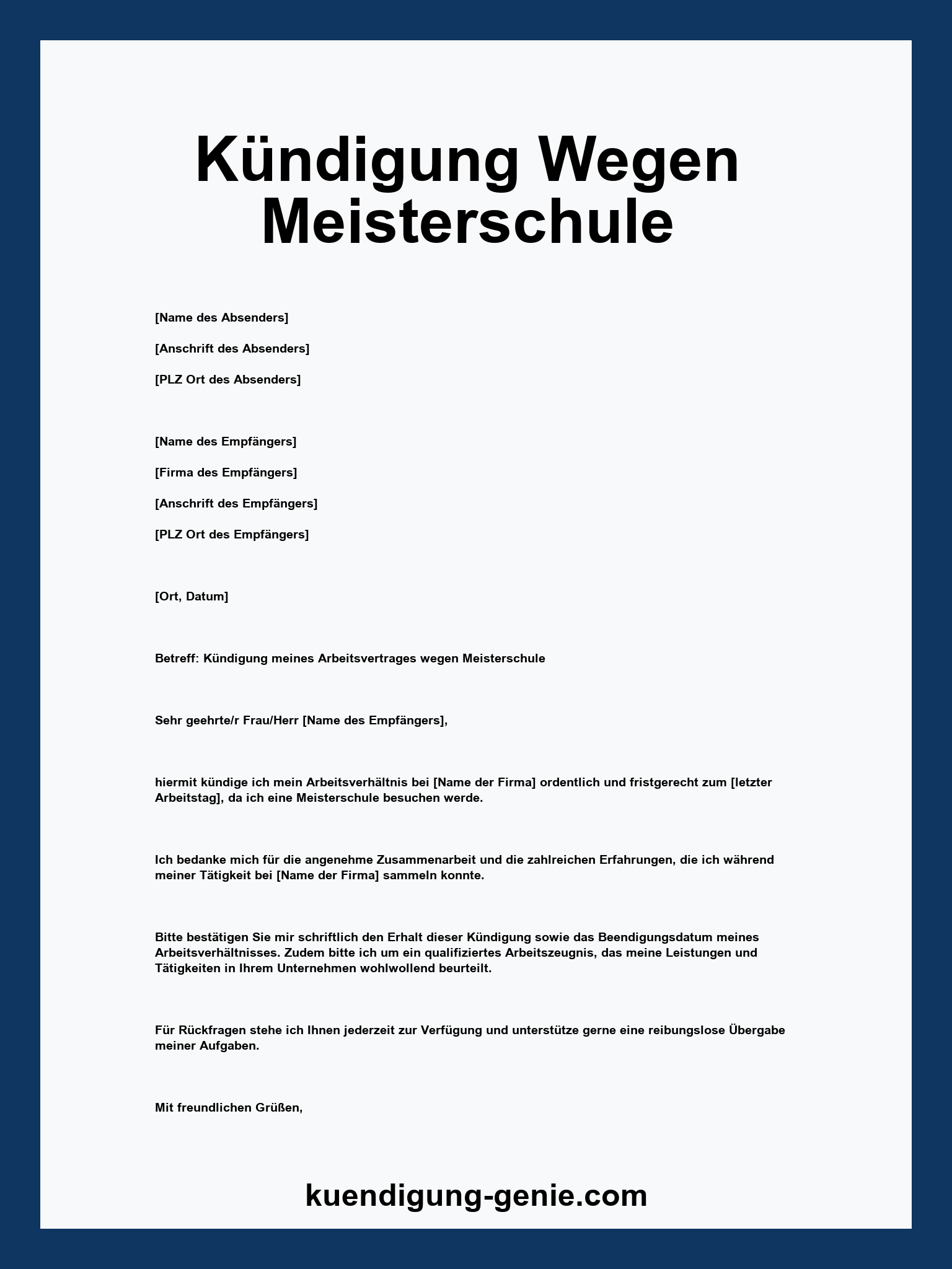 Kündigung Wegen Meisterschule Muster