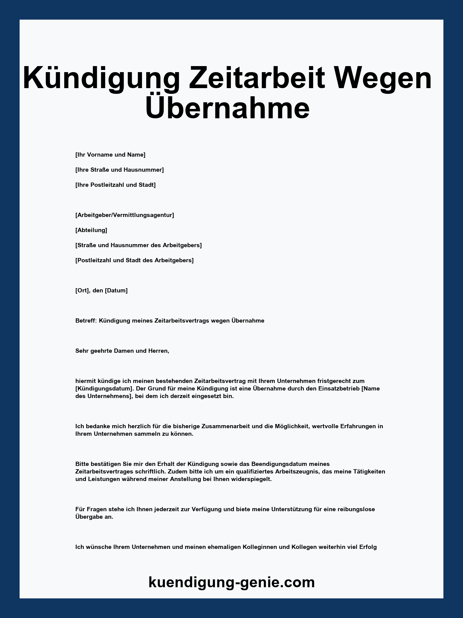 Kündigung Zeitarbeit Wegen Übernahme Muster