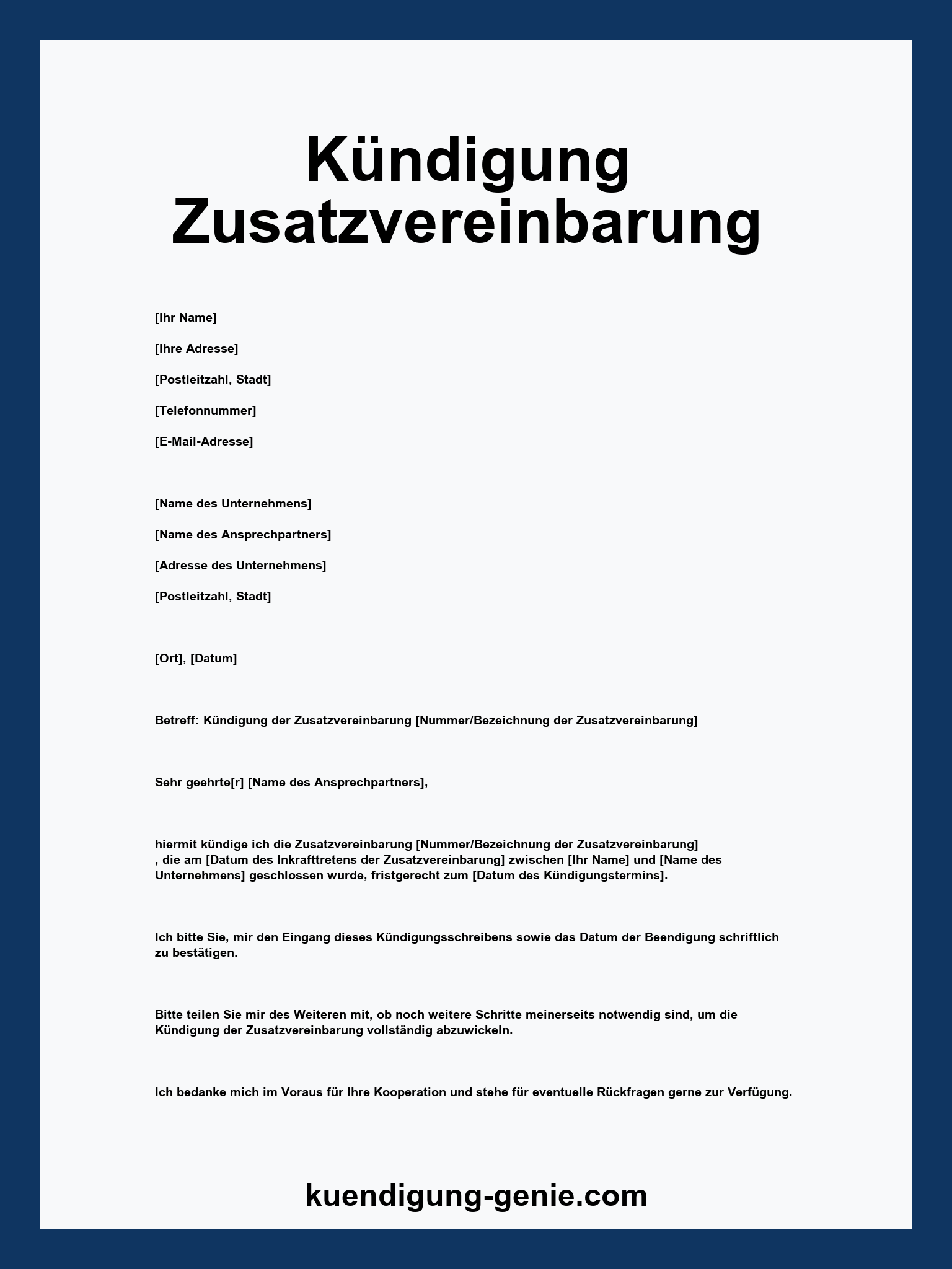 Kündigung Zusatzvereinbarung Muster