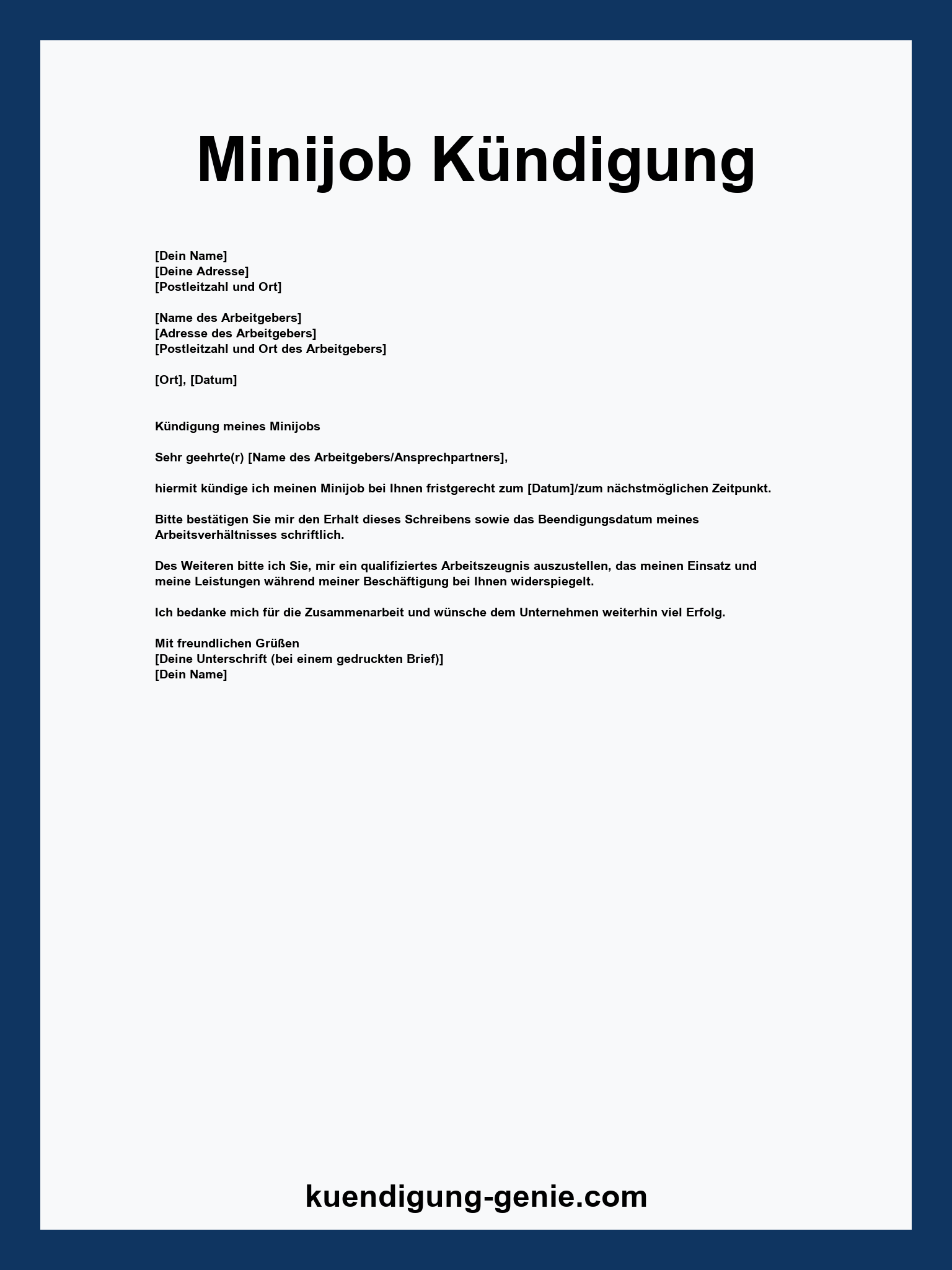 Minijob Kündigung Vorlage WORD