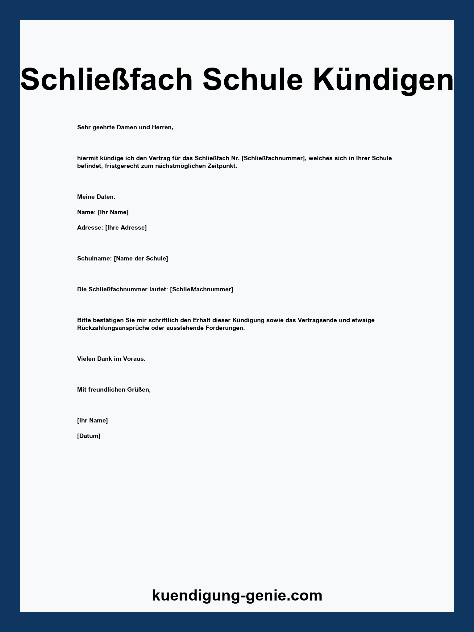 Schließfach Schule Kündigen Muster