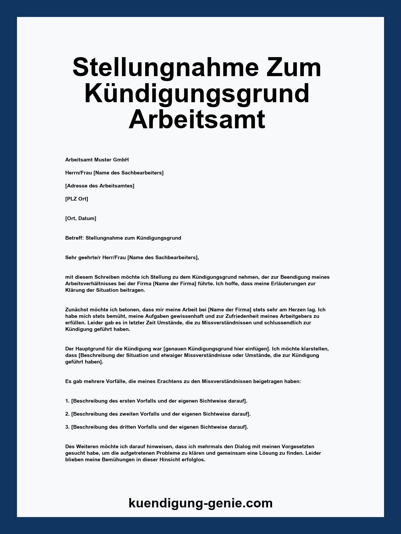 Stellungnahme Zum Kündigungsgrund Arbeitsamt