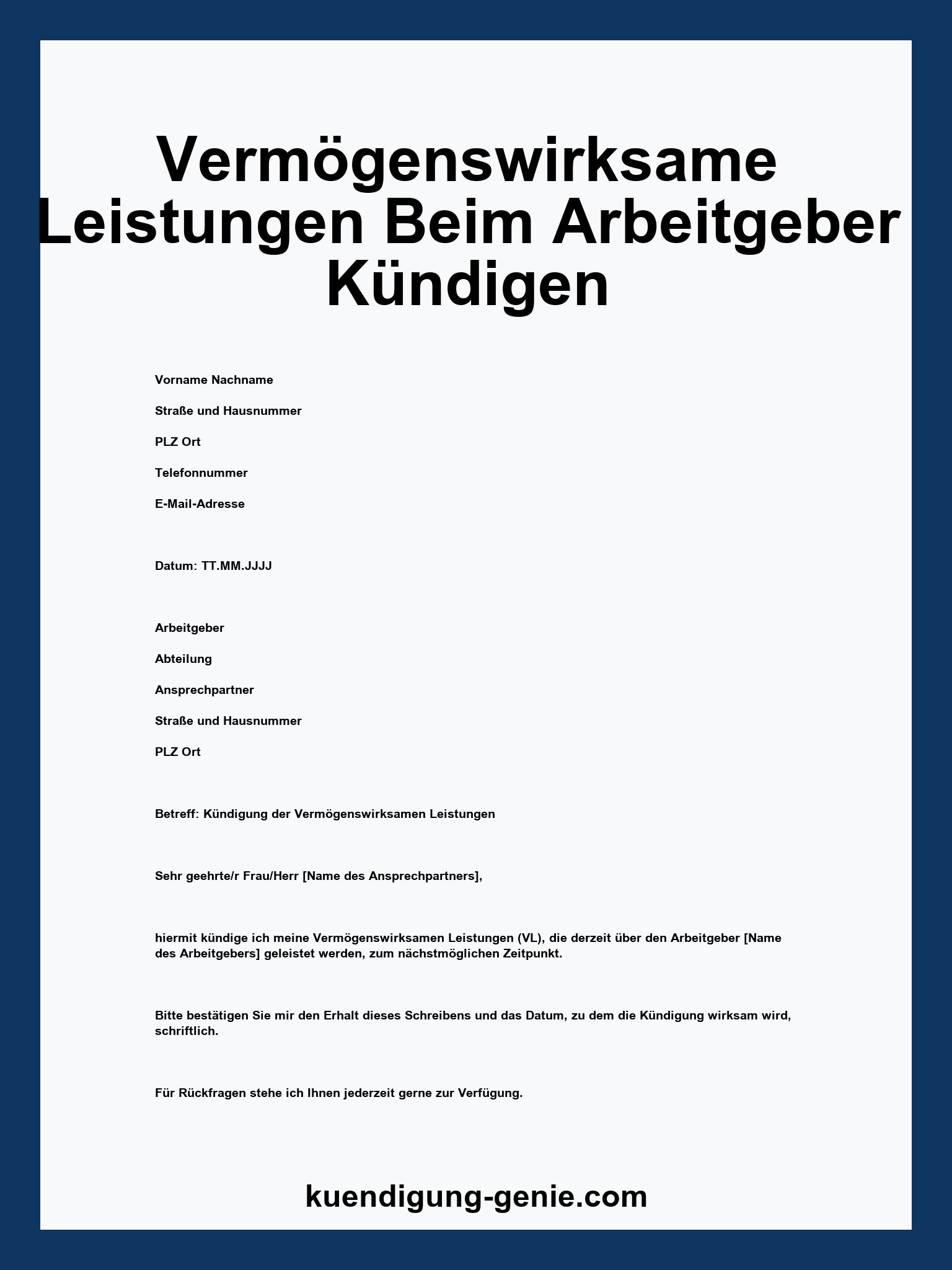 Vermögenswirksame Leistungen Beim Arbeitgeber Kündigen Vorlage
